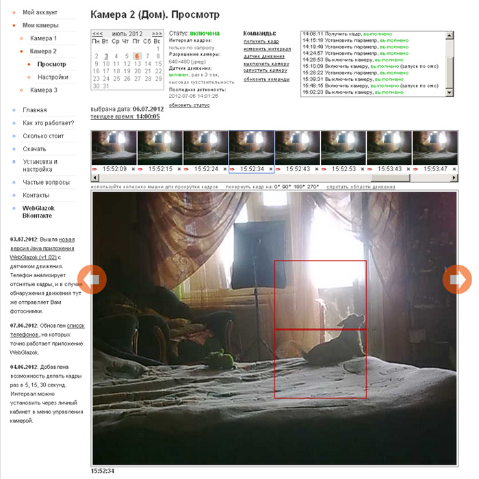 Viewing your camera online. Movement sensor.